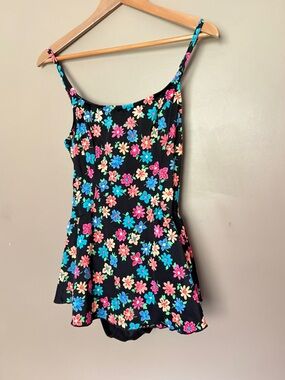Cole of California vintage swimsuit dress retro vacation flowers pin-up sz 12